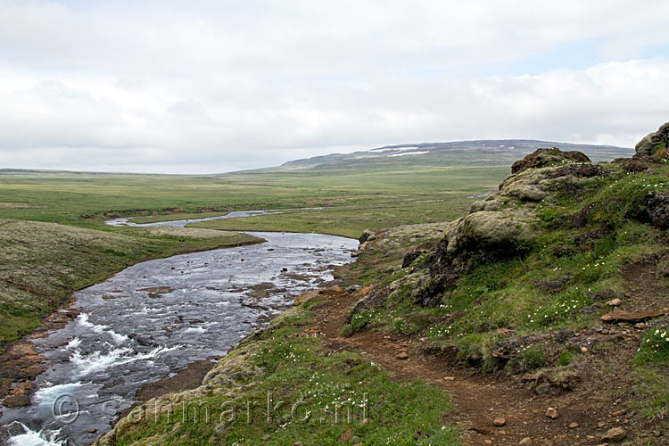 Uitzicht op de omgeving boven de Glymur waterval en de Hvalfell