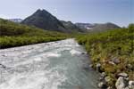 Little Susitna River in Alaska en bergen in de achtergrond