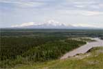 De drie bergen gezien vanaf het visitor centre in Copper Centre in Alaska