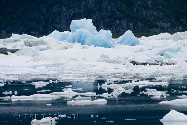 We varen midden tussen de ijsbergen in Alaska