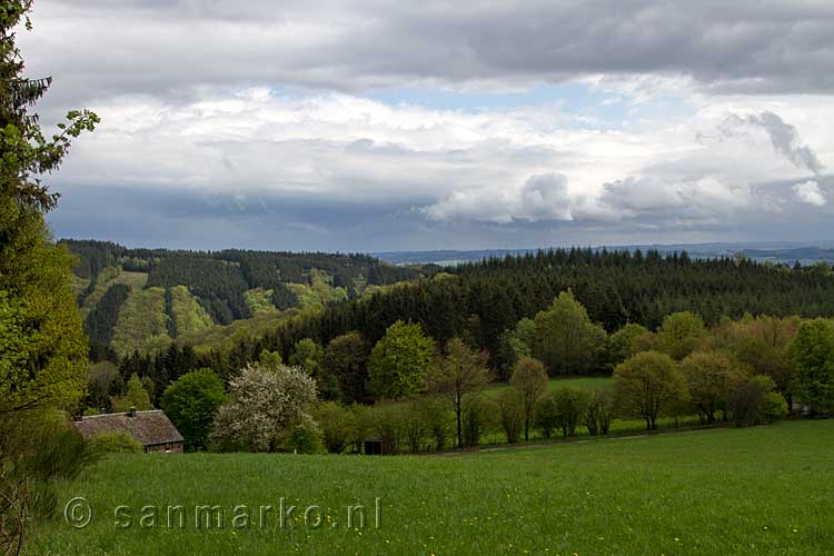 Een mooi uitzicht over de Ardennen op het hoogste punt van de wandeling
