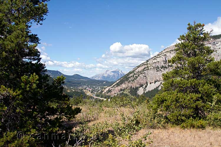 Het uitzicht over de Crowsnest Highway en de Crowsnest Pass