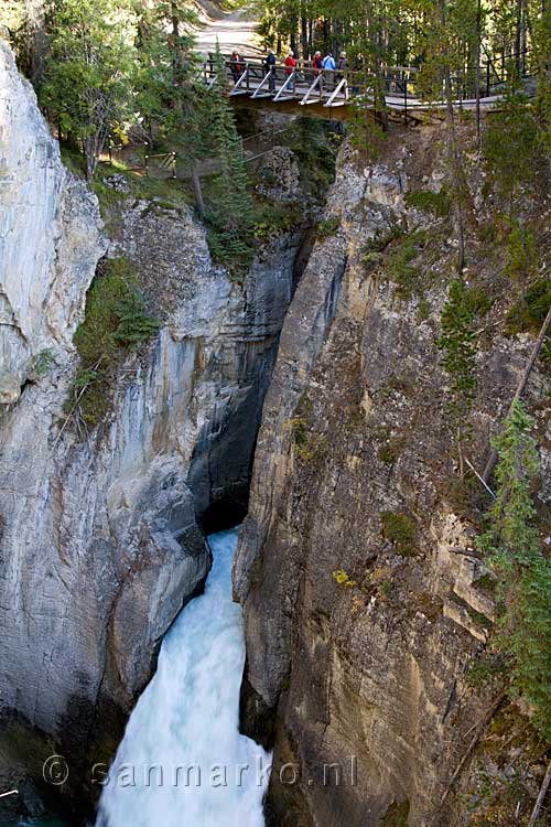 De canyon van de Sunwapta Falls langs de Icefields Parkway