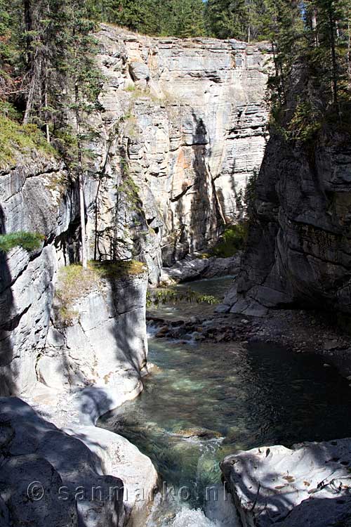 De mooi gevormde Maligne Canyon in Jasper National Park in Canada