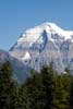Helder blauwe lucht en een witte Mount Robson, beter kunnen we het niet hebben