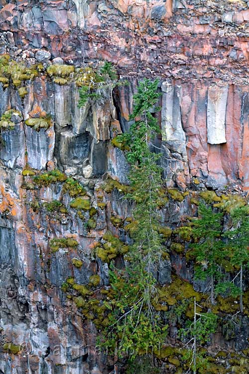 De instabiel rotswanden bij de Spahats Falls in Wells Gray Provincial Park