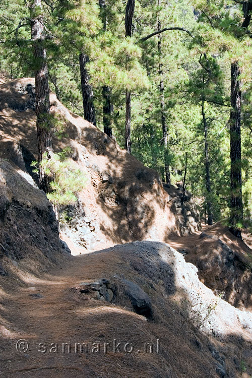 Het wandelpad van Los Brecitos naar Playa de Taburiente in de Caldera de Taburiente