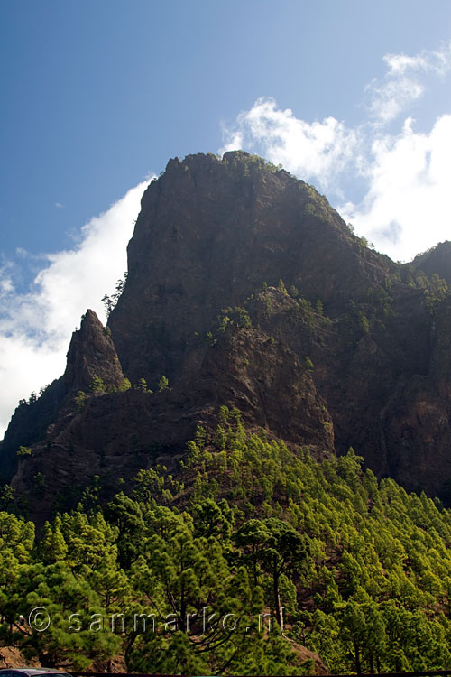 Vanaf het wandelpad uitzicht op een berg boven La Cumbrecita op La Palma