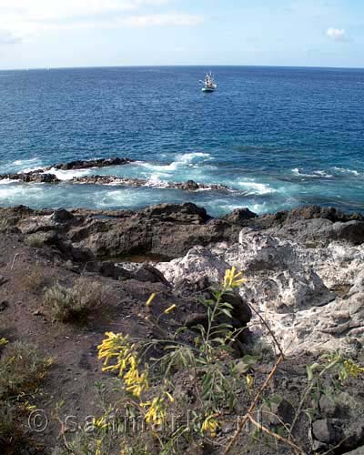 Uitzicht over zee aan de kust bij Puerto de Santiago op Tenerife