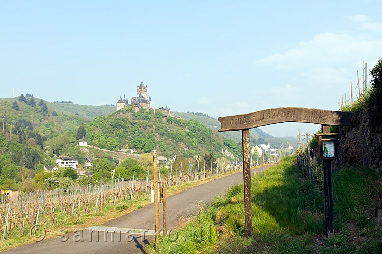 Vanaf het wandelpad uitzicht over de Reichsburg bij Cochem in Duitsland