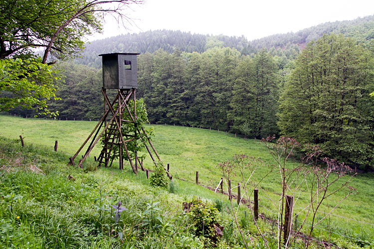 Een jagershut in het bos bij de Tiefenbach bij Vossenack