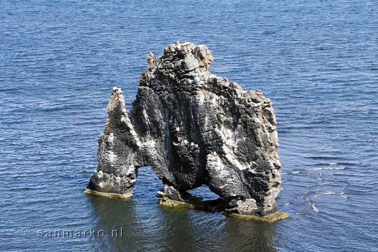 Prehistorisch dier als rots de zee bij Hvitserkur ten noorden van Hvammstangi in IJsland