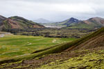 Uitzicht vanaf de Laugavegurinn op de Eldhraun en Nordurnamur in Landmannalaugar