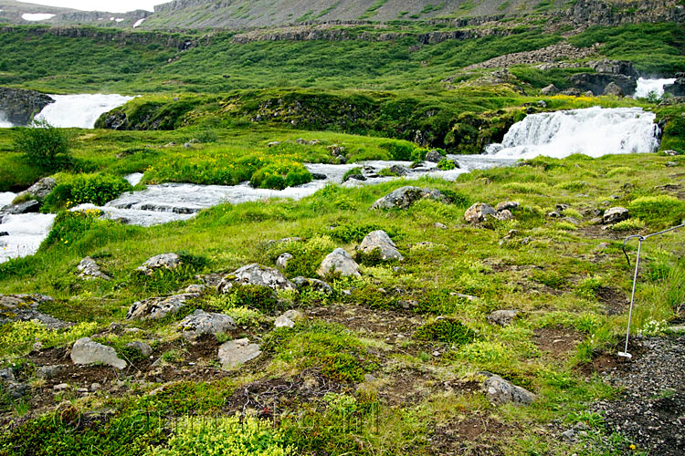 De Hrísvaðsfoss langs het wandelpad richting de Dynjandi watervanl op de Westfjorden aan de Vestfjarðavegur