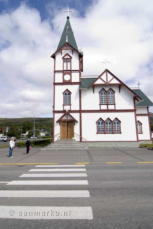 Lupines op de bergen bij Húsavík in het noorden van IJsland