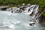 Vanaf de brug wandelend naar de Barnafoss de Hraunfossar in IJsland