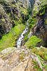 De diepe steile kloof uitgesleten door de Glymur waterval