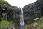 Een mooi uitzicht op de Svartifoss waterval vanaf het wandelpad in Skaftafell in IJsland