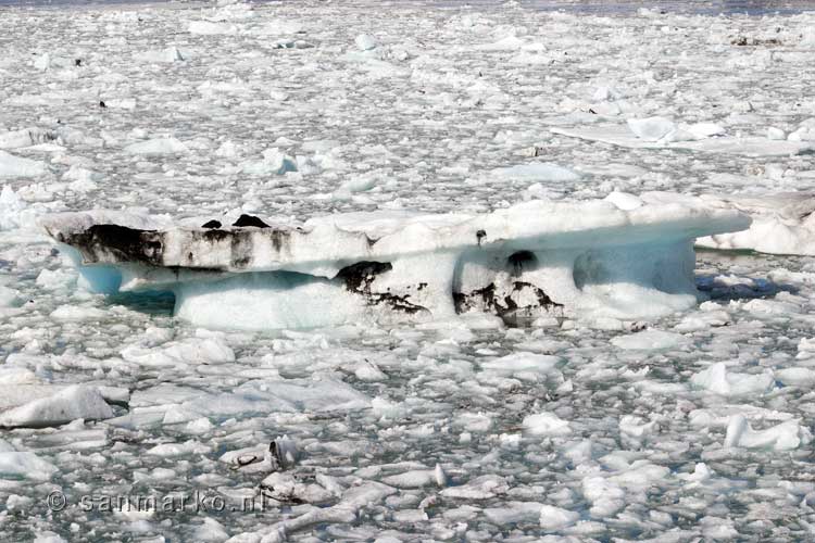 IJsbergen op het enorme gletsjermeer Jökulsárlón in IJsland