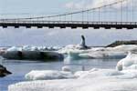 De brug bij het gletsjer meer Jökulsárlón richting de zee in IJsland