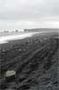 Het strand bij Reynisfjara met Dyrhólaey in de achtergrond