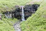 Vanaf het wandelpad de schitterende Svartifoss waterval in Skaftafell in IJsland