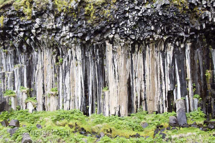 Grote Basalt kolommen bij de Svartifoss waterval in Skaftafell in IJsland