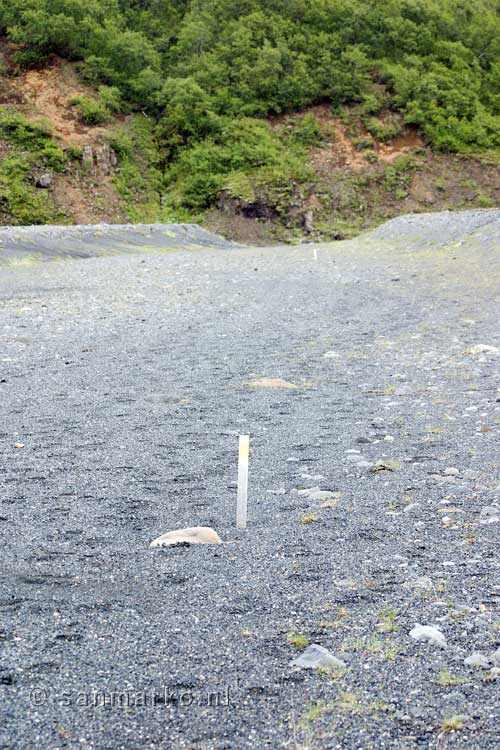 Voorlopig het laatste paaltje van het wandelpad in Skaftafell