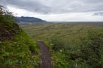 Uitzicht vanaf het wandelpad Sjónarnípa over de morenen van de Skaftafellsjökull