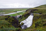 Het begin van de waterval Systrafoss bij Kirkjubæjarklaustur tijdens onze wandeling