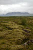 Vanaf het wandelpad door Þingvellir uitzicht op de Hrafnabjörg en de oude lavavelden