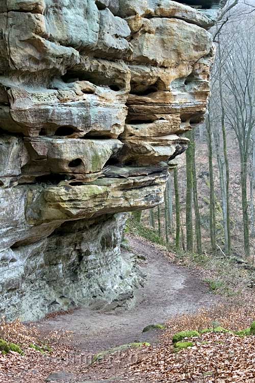 Een zeer mooie overhangende rots in de bossen bij Müllerthal