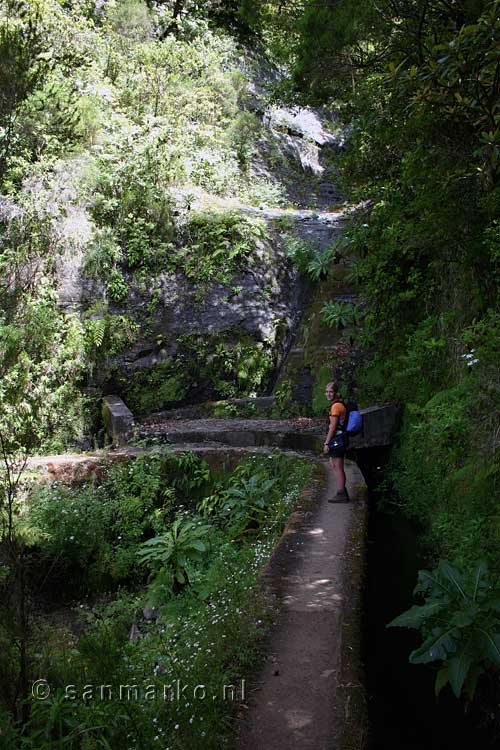 Wandelend terug naar de splitsing in de levadado Norte en Levada das Rabaças