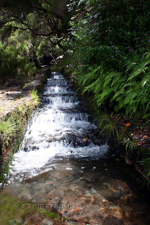 Water stroomt over de trappen in de Levada das 25 fontes bij Rabaçal