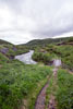 De brug over de rivier naar de wandeling Kongsvoll in Dovrefjell