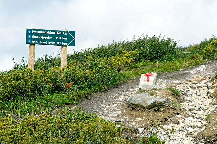 Op de kruising nemen wij het wandelpad naar de Peer Gynt Hutte in Rondane NP