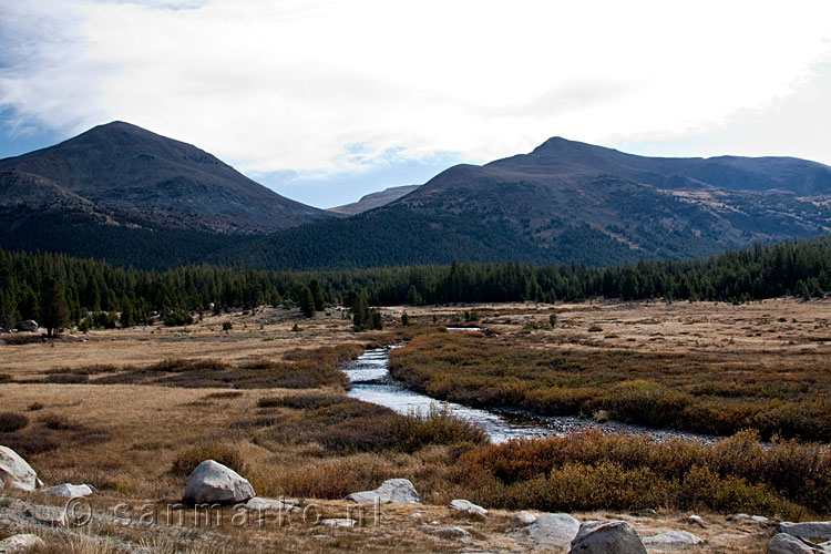 Uitzicht vanaf Tuolumne Meadows aan de Tioga Pas in Yosemite