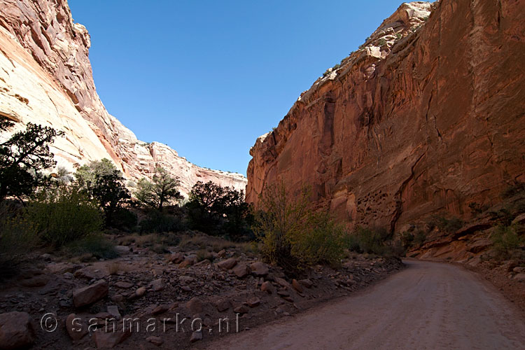 Het uitzicht tijdens de wandeling door Capitol Gorge in Capitol Reef