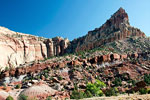 Uitzicht vanaf de ingang van Capitol Gorge in Capitol Reef