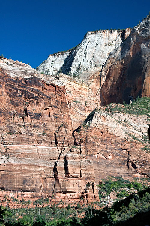 Verschillende lagen rots in de wanden in Zion National Park