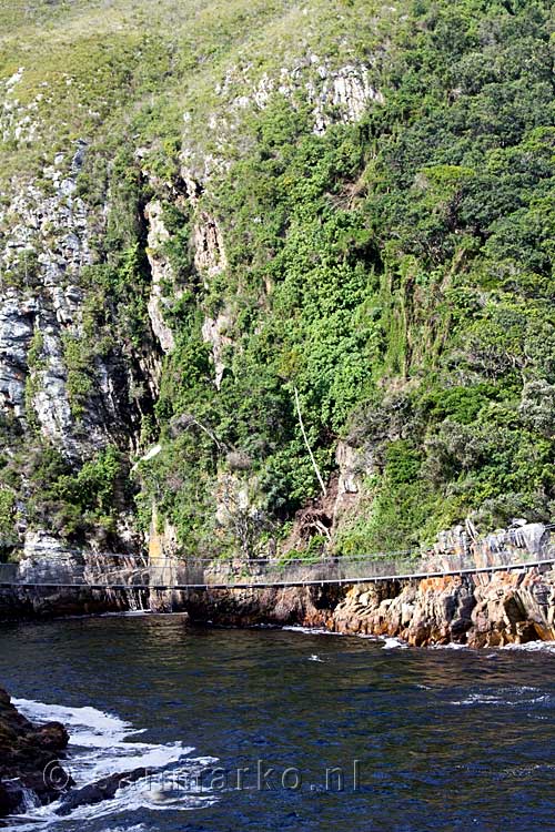 De riviermond en de uitgesleten rotsen bij de Suspension Bridge in Tsitsikamma NP