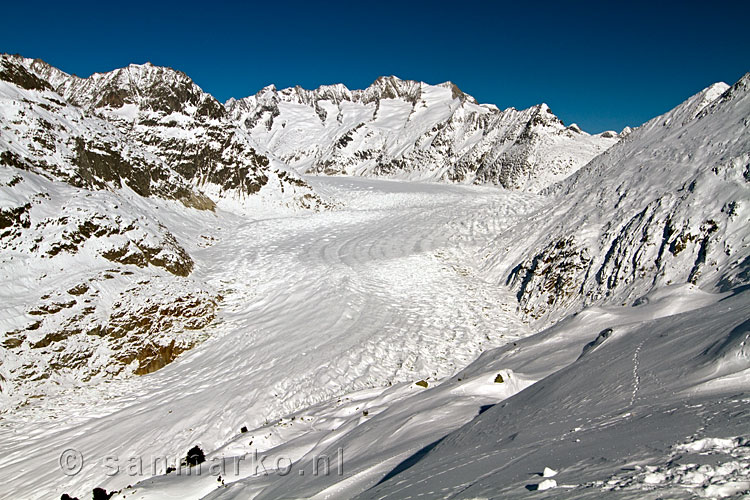 De Aletschgletsjer in de winter vanaf Moosfluh bij Riederalp