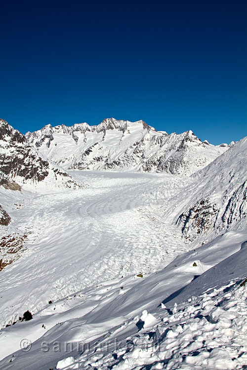 De Aletschgletsjer in de winter bij Riederalp in Zwitserland