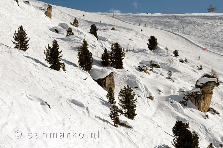 De pistes van Rothorn Paradise vanuit de Patrullarve lift